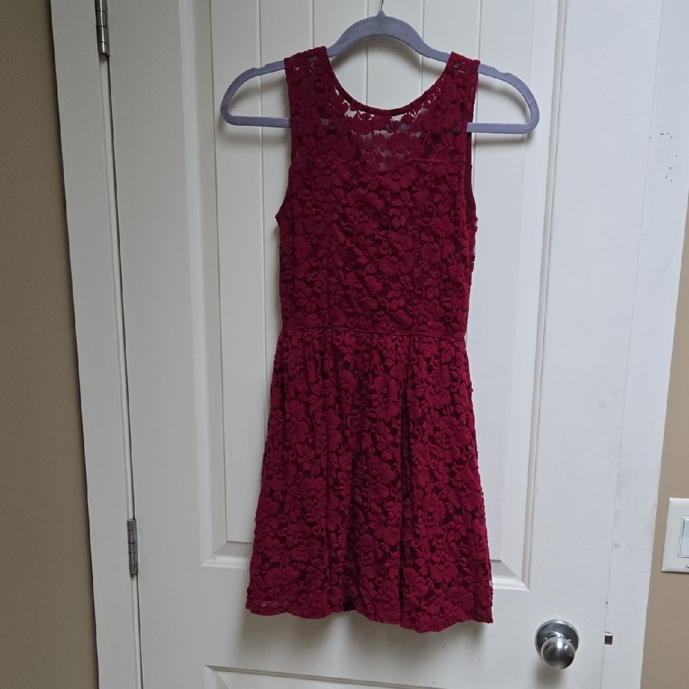 Abercrombie Kids Cotton Elegant Sleeveless Burgundy Lace Dress  Lace Pattern